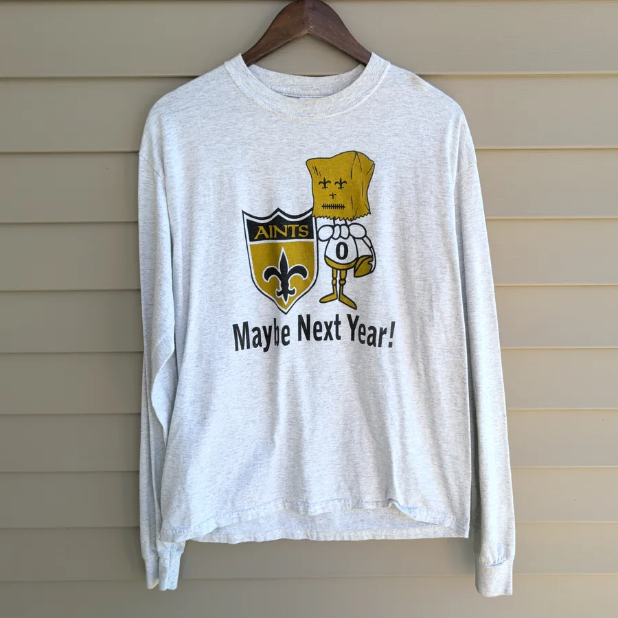 Vintage Gildan New Orleans Saints Aints Tee Mens L Gray Long Sleeve Funny