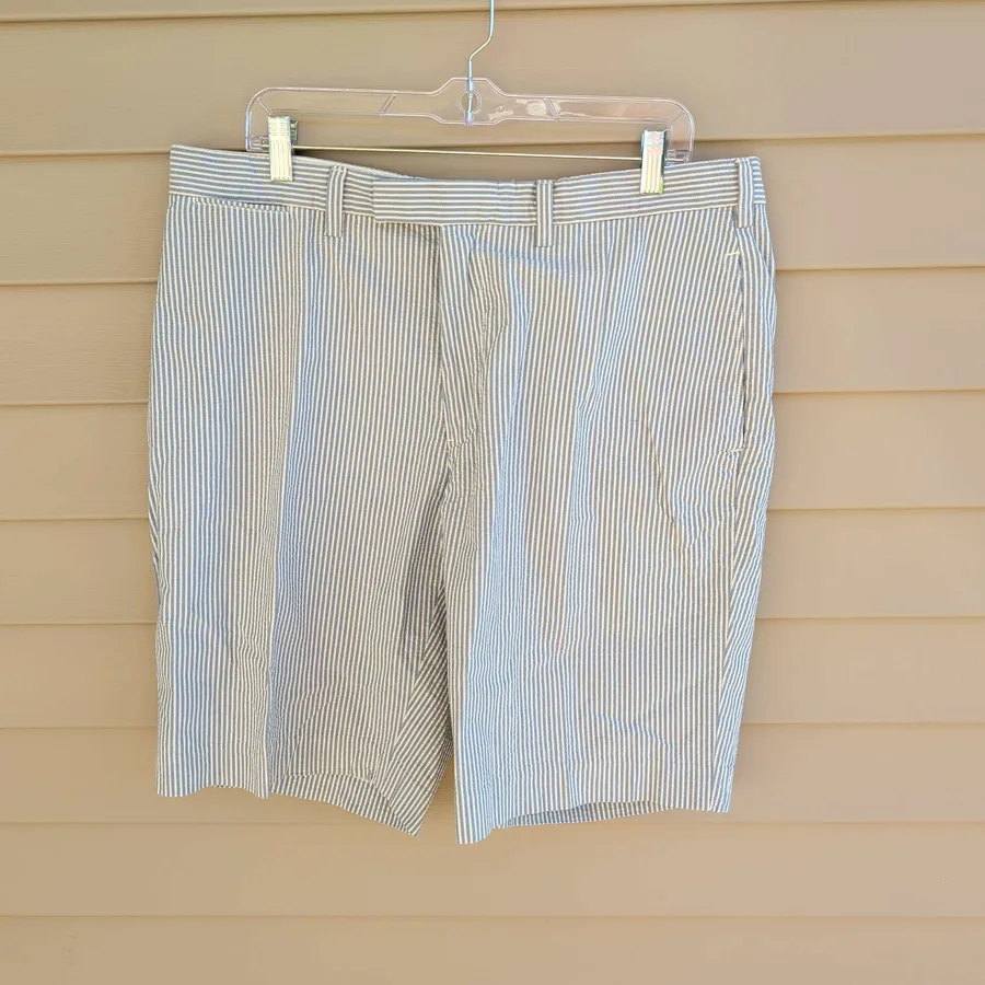 Polo Ralph Lauren Seersucker Shorts Mens 38 Blue White Striped Flat Front