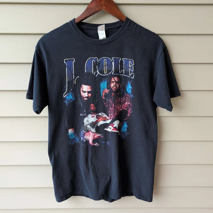 Fruit of the Loom J. Cole Rap Tee Mens M Black Y2K Graphic Print Shirt