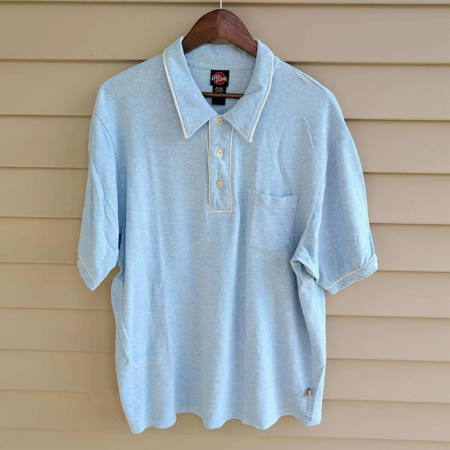 Nick Danger Polo Shirt Mens XL Light Blue Short Sleeve Contrast Trim Cotton
