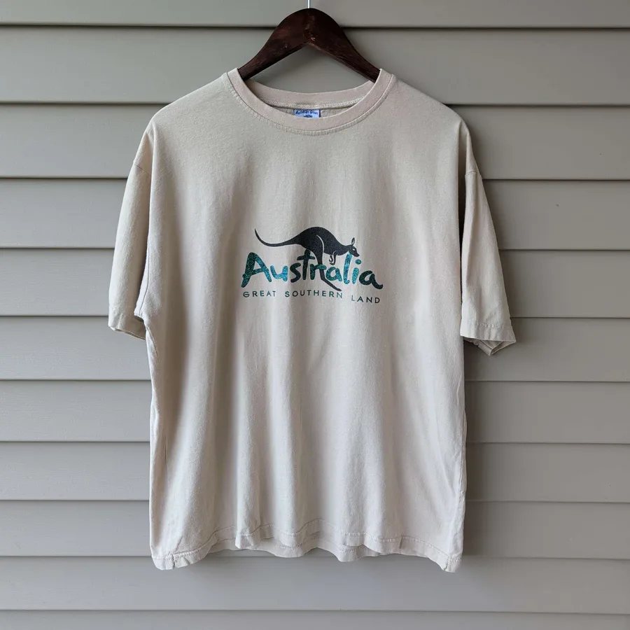 Vintage Australian Grown Souvenir Tee Mens XL Tan Kangaroo Graphic 90s
