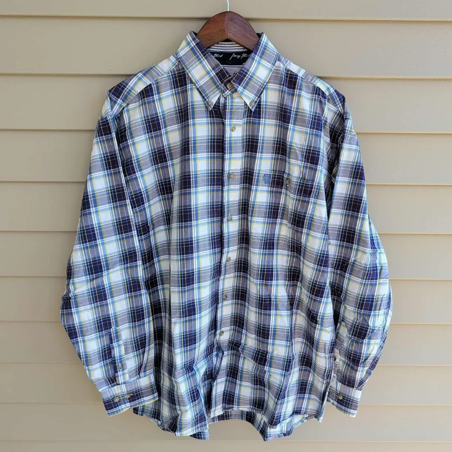 Wrangler George Strait Cowboy Cut Shirt Mens Large Blue Plaid Button Down L/S