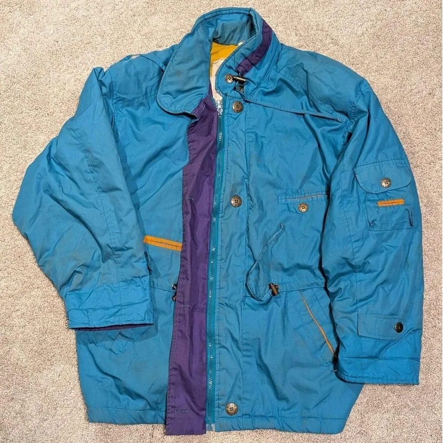 Outer Gear Vintage Parka Jacket Mens Medium Teal Purple 90s Colorblock