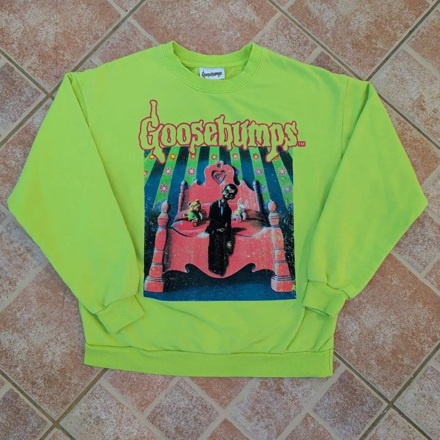 Goosebumps Sweatshirt Unisex XS Neon Green Slappy the Dummy Graphic Crewneck