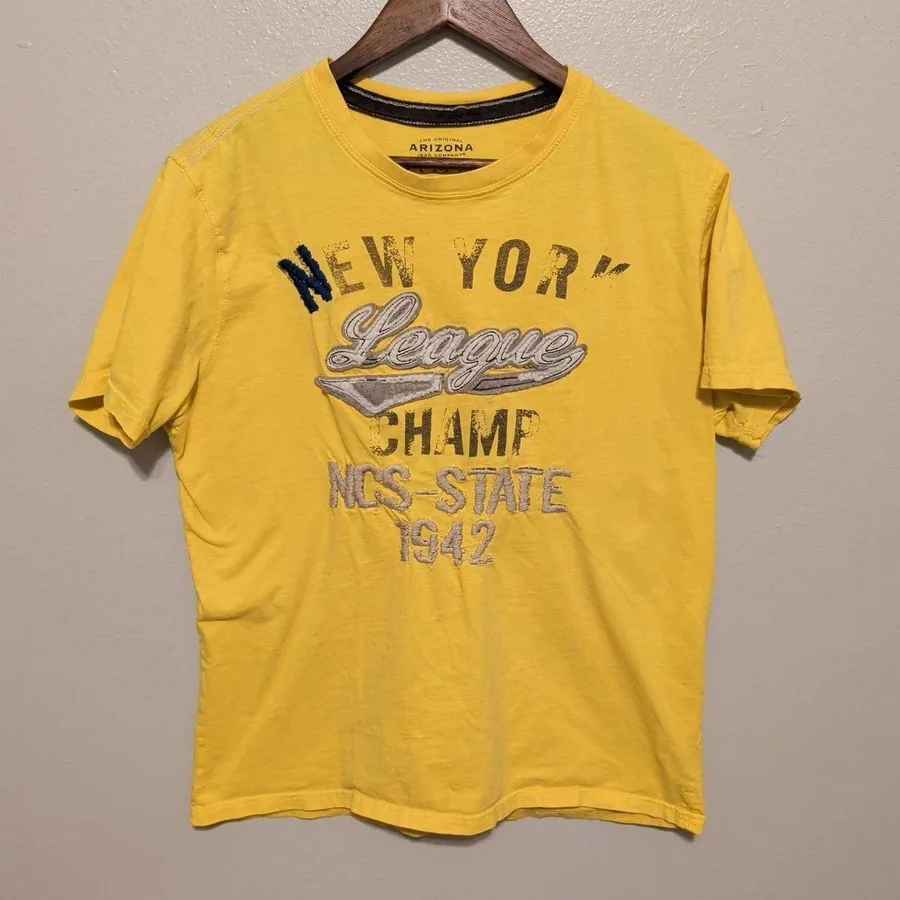 Arizona Jean Company Graphic T-Shirt Mens Large Yellow New York League Champ