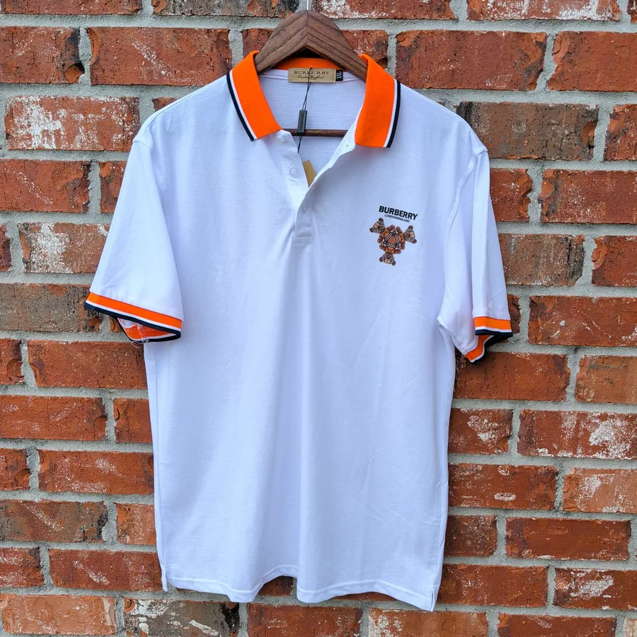Burberry London Polo Shirt Mens XXL White Orange EKD Logo New With Tags