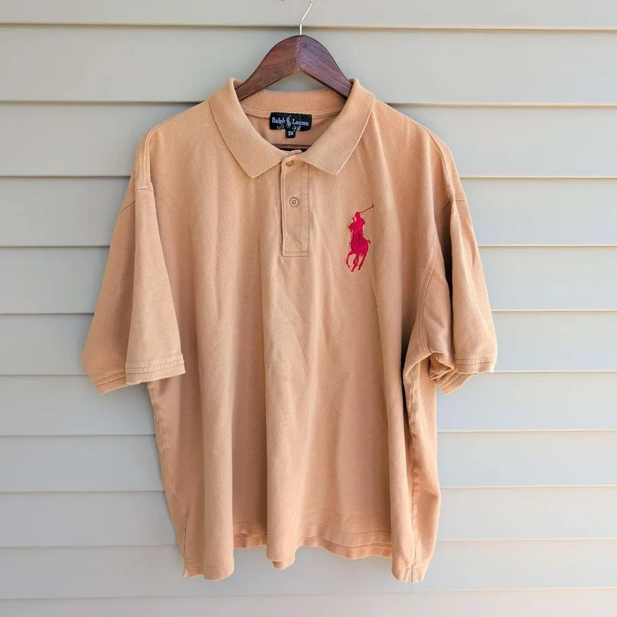 Ralph Lauren Polo Shirt Mens 3X Tan Big Pony Red Logo Short Sleeve