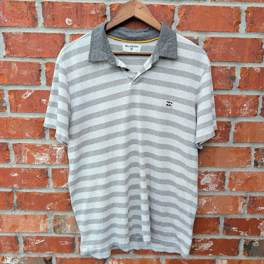 Billabong Striped Polo Shirt Mens XL Gray Short Sleeve Contrast Collar