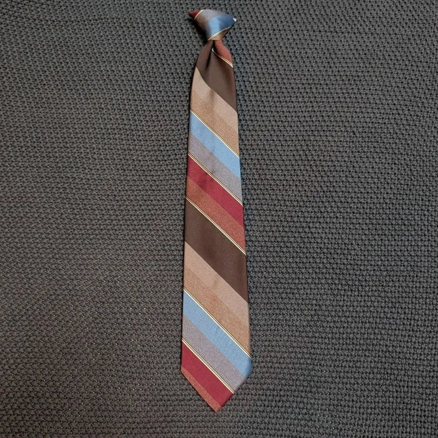 American Edition Clip-On Tie Mens OS Brown Tan Burgundy Blue Striped Made in USA