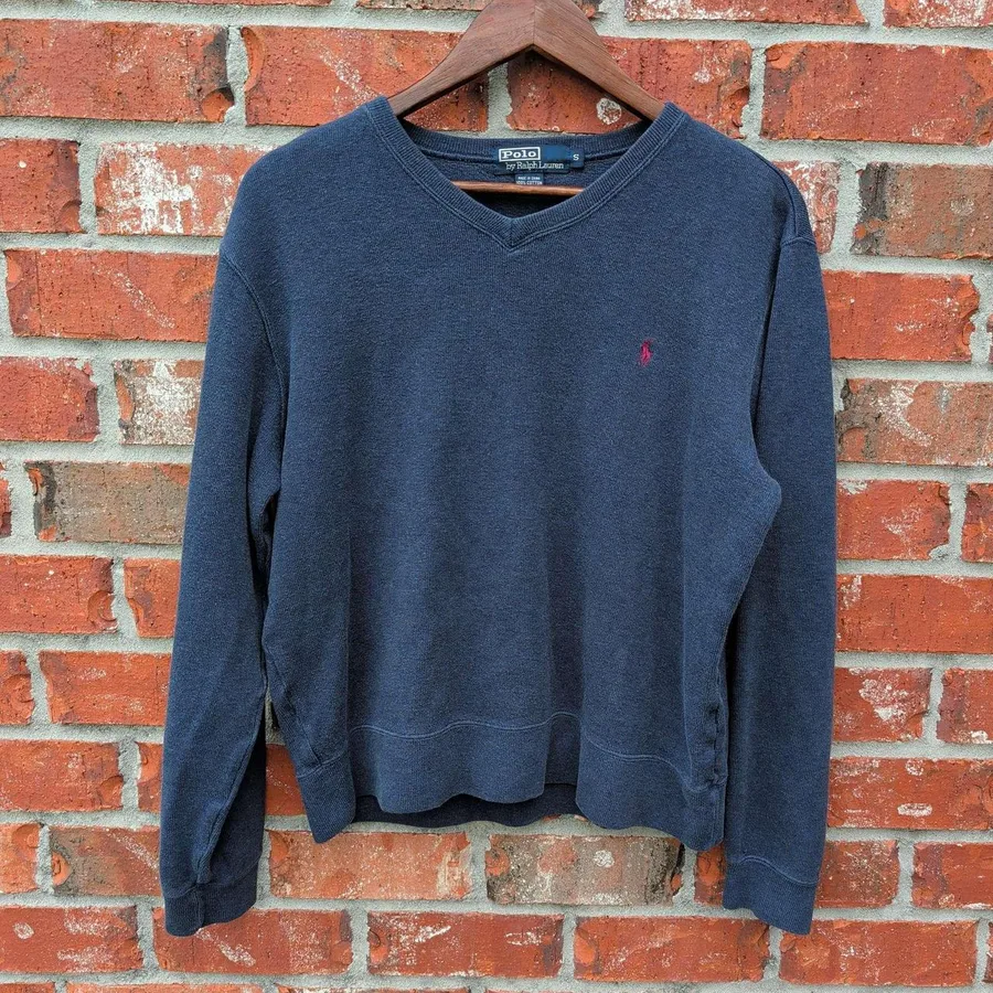 Polo Ralph Lauren Sweatshirt Mens S Navy Blue V-Neck Cotton Pony Logo