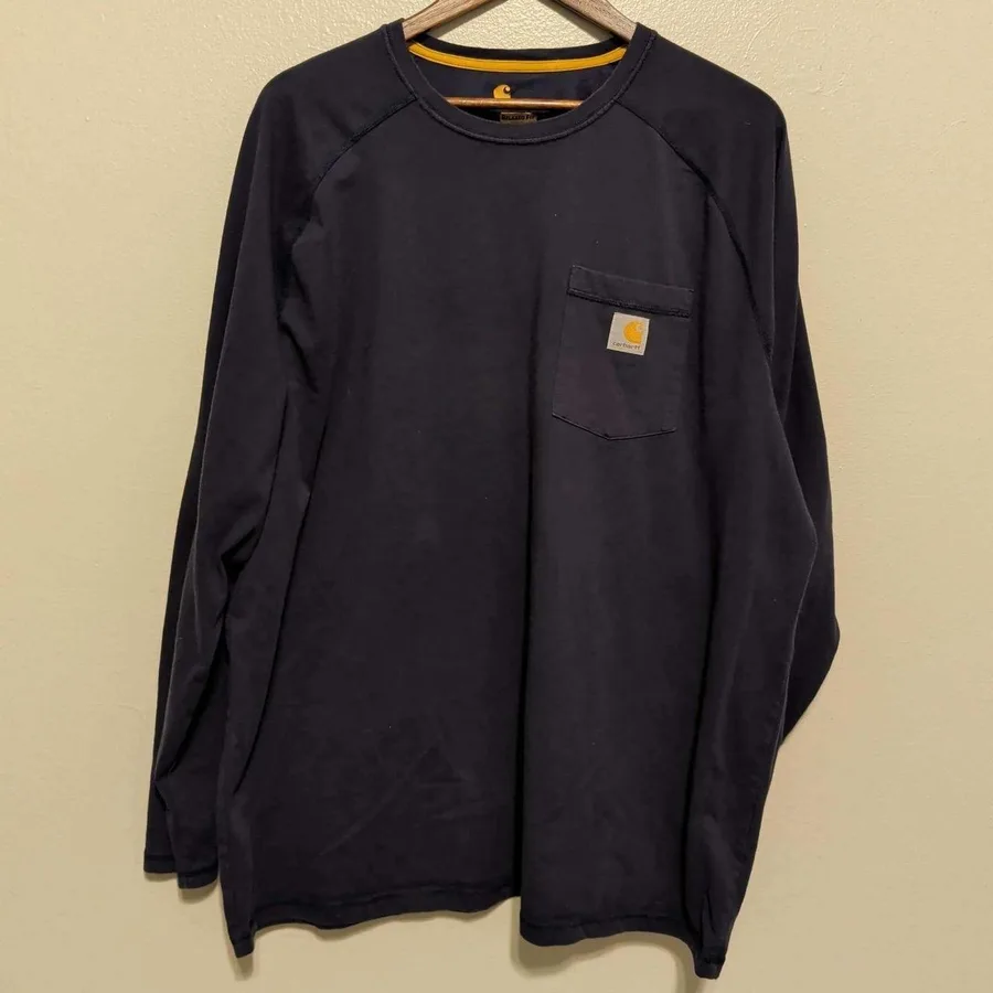 Carhartt Pocket T-Shirt Mens 2XL Navy Blue Relaxed Fit Long Sleeve Workwear