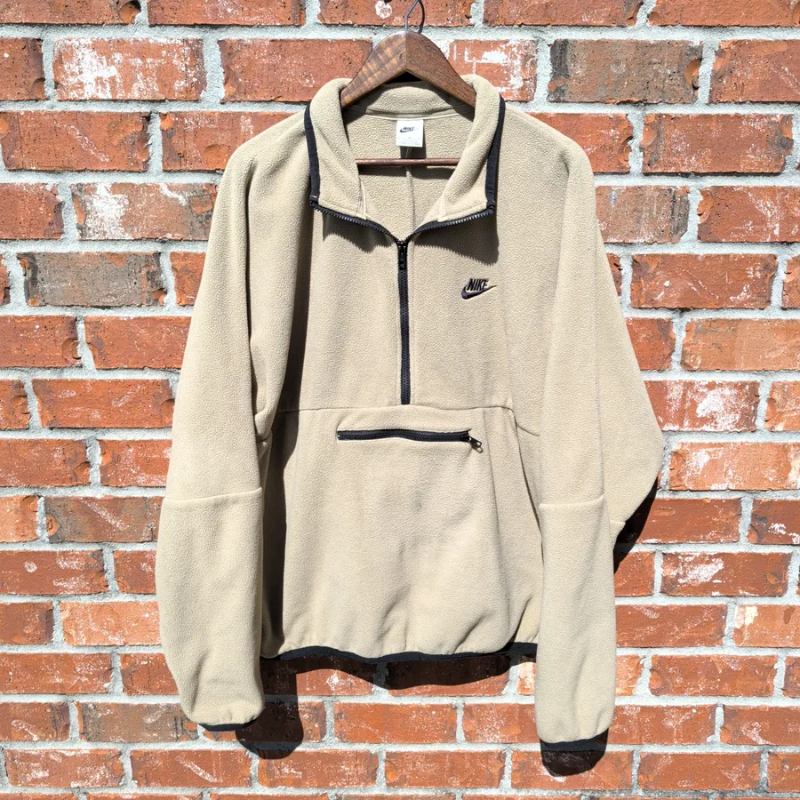 Nike Sportswear Fleece Anorak Mens XL Tan Quarter Zip Pullover Jacket