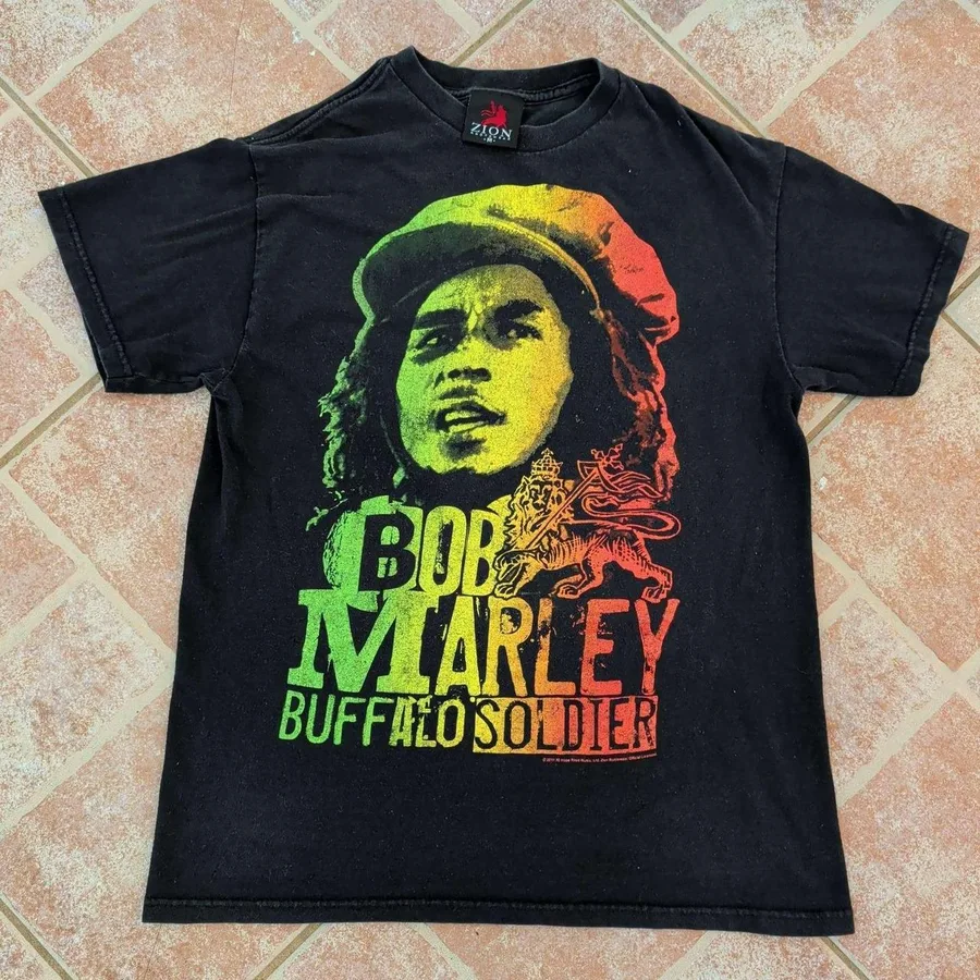 Zion Rootswear Bob Marley T Shirt Mens Medium Black Buffalo Soldier Reggae 2011