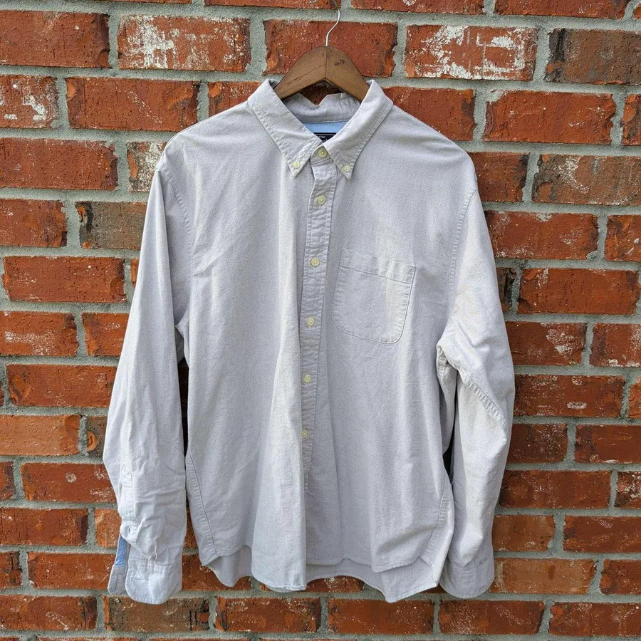 Abercrombie & Fitch Button Down Shirt Mens XXL Grey Stretch Oxford Long Sleeve