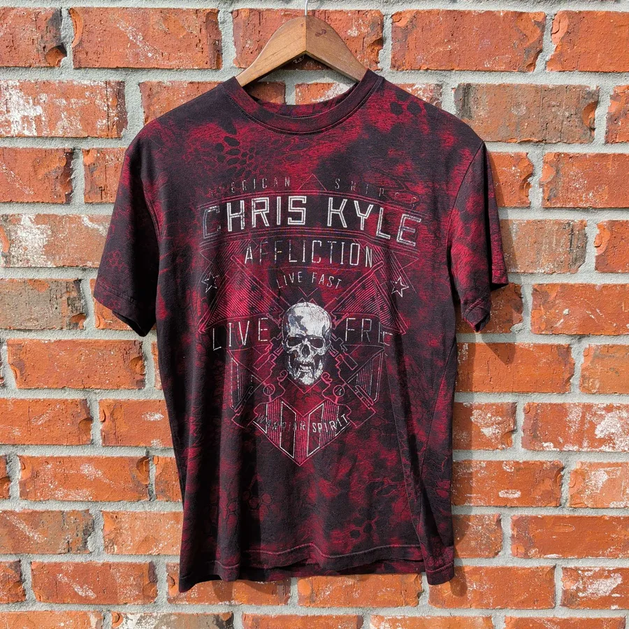 Affliction Chris Kyle American Sniper T-Shirt Mens M Red Black Skull Tee