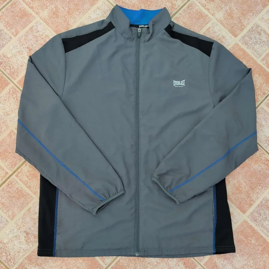 Everlast Sport Track Jacket Mens Large Gray Full Zip Mesh Lined Athletic