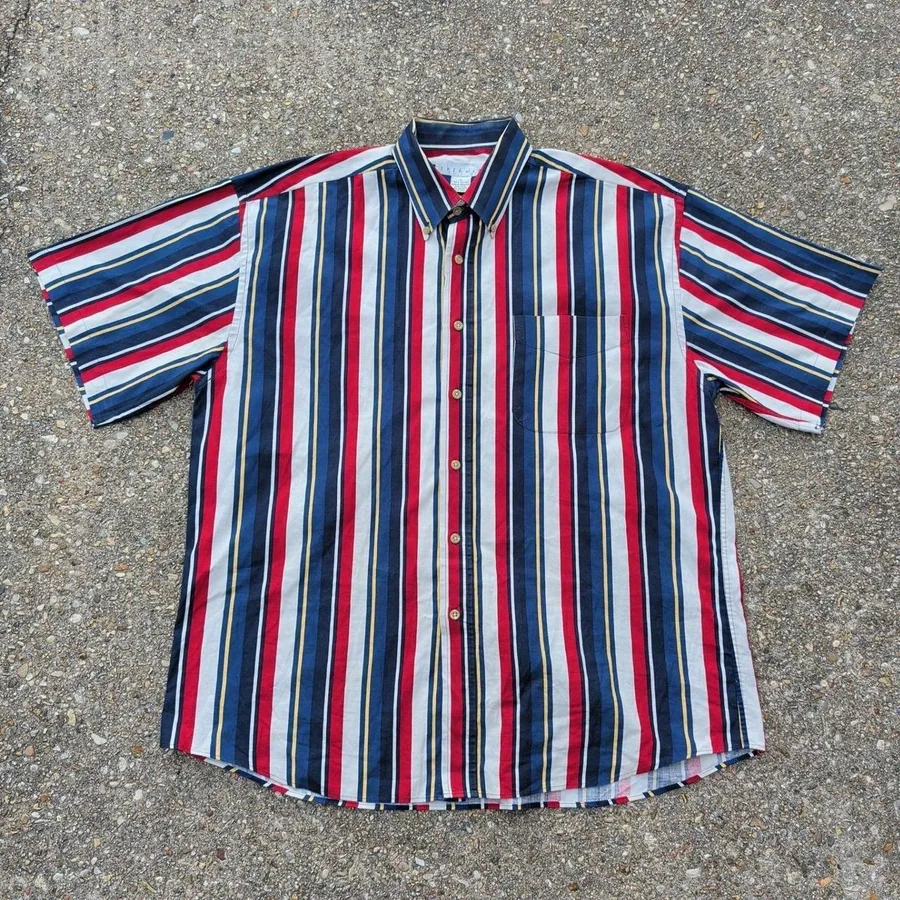 Tribute Button Down Shirt Mens Large Multicolor Striped Vintage 90s Cotton