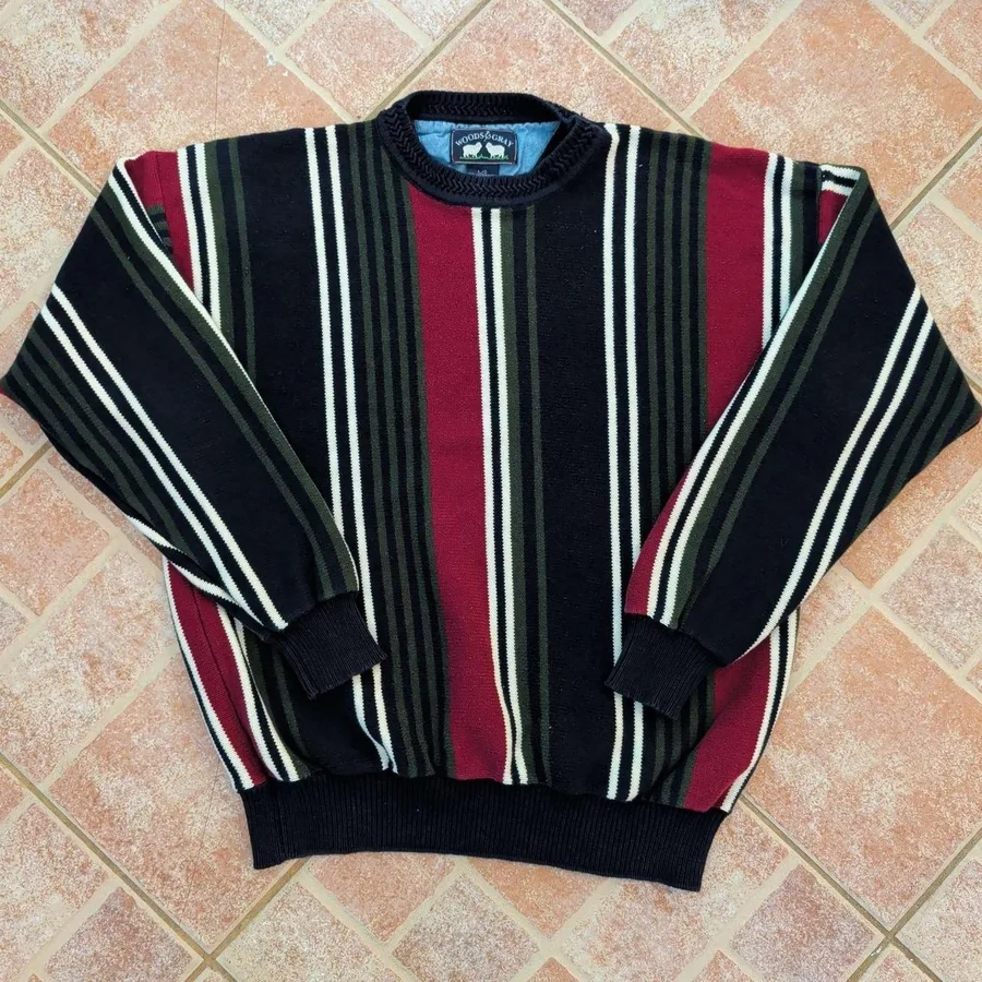 Woods & Gray Sweater Mens Large Multicolor Vertical Stripe Cotton Knit Pullover