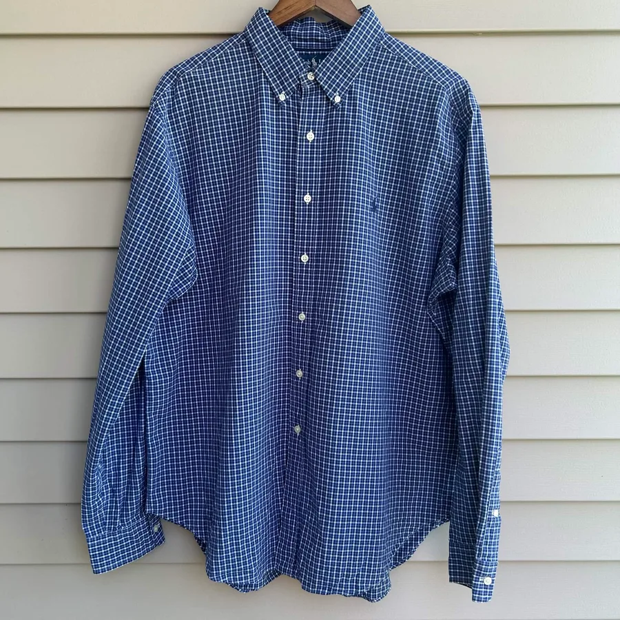 Ralph Lauren Classic Fit Shirt Mens XL Blue Plaid Long Sleeve Button Down