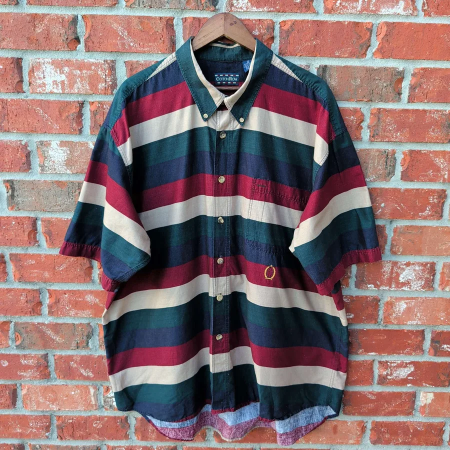Cotton Row Striped Shirt Mens 3XB Big Short Sleeve Button Down Vintage