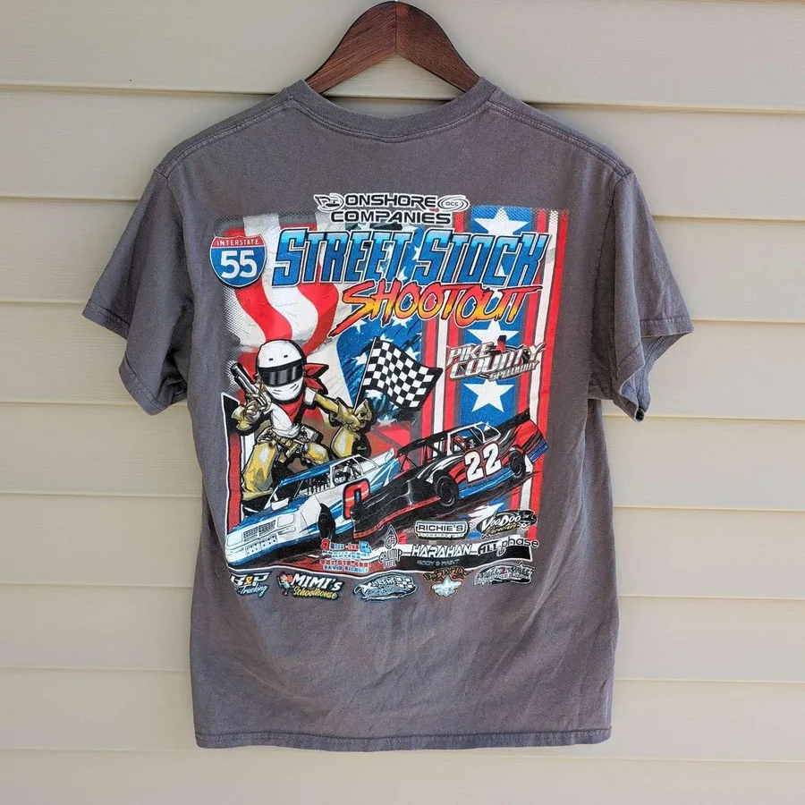 Gildan T-Shirt Men M Gray Racing Interstate 55 Street Stock Shootout Graphic