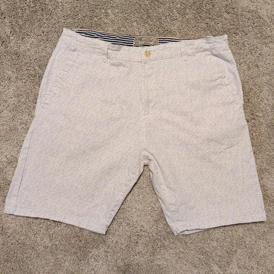 Colours Alexander Julian Shorts Mens 32 White Blue Geometric Print Stretch Chino