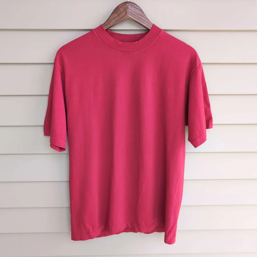 Los Angeles Apparel Mock Neck Tee Mens S Red Garment Dyed 6.5oz Cotton