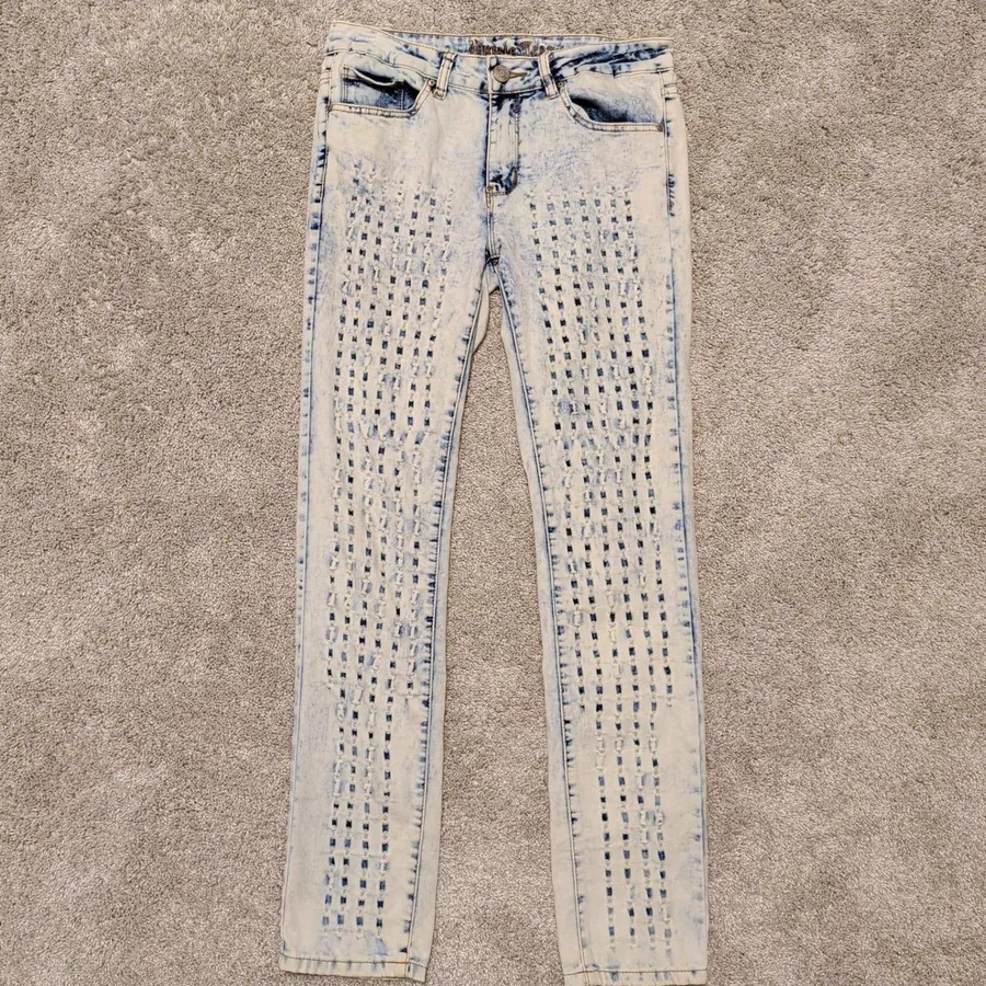 Puzzle Jeans Skinny Jeans Women 5/6 Light Blue Acid Wash Distressed