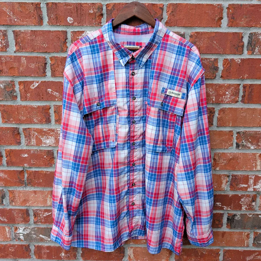 Magellan Outdoors Fish Gear Shirt Mens 2XL Plaid Vented Fishing Button Down