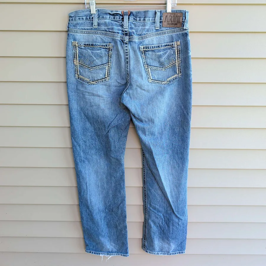 Ariat M5 Slim Straight Jeans Mens 36x36 Blue Denim Thick Stitch Western
