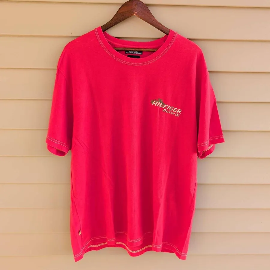 Tommy Jeans T-Shirt Mens XL Red Vintage 2001 Embroidered Hilfiger Denim Logo