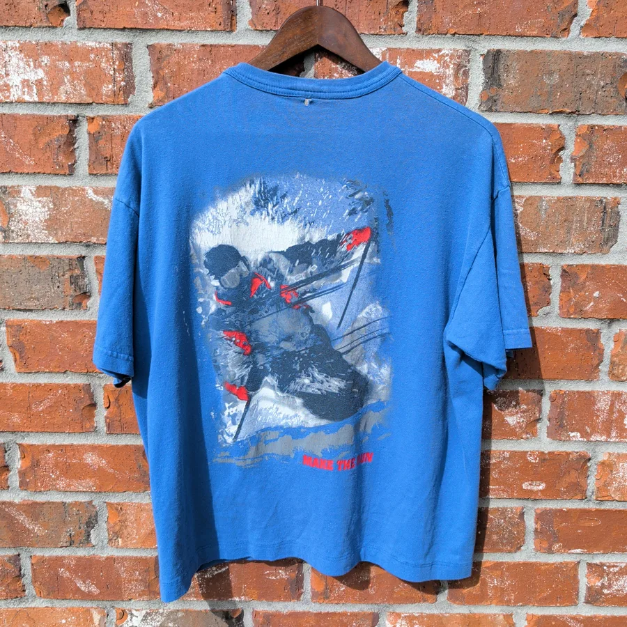 Vintage 90s Marlboro Make The Run Ski Shirt Men's Size M Blue Single Stitch VTG