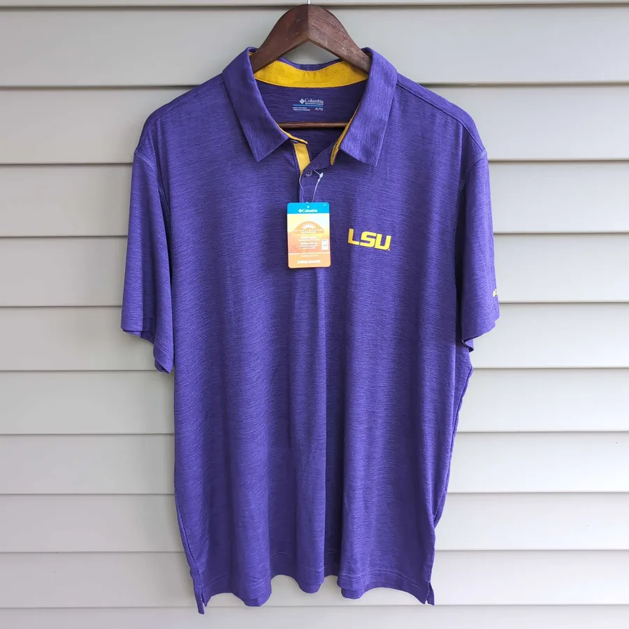 Columbia LSU Tigers CLG Tech Trail Polo Mens XL Purple Omni-Shade Golf