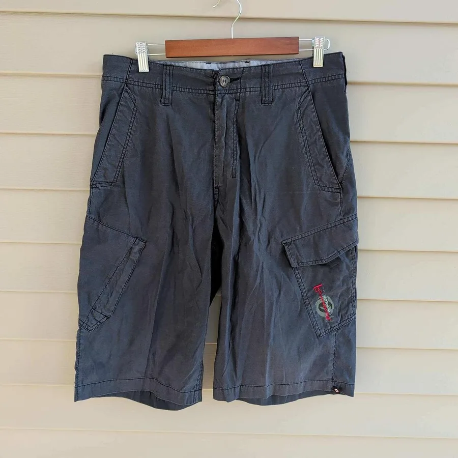 Transnine Cargo Shorts Mens 31 Charcoal Grey Utility Techwear Gorpcore Y2K 13in