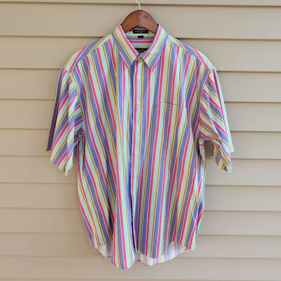 Christian Dior Monsieur Shirt Mens L Multi Color Striped Short Sleeve 90s USA