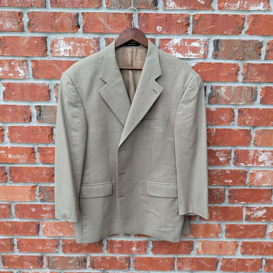 Chaps Ralph Lauren Blazer Mens 44S Olive Tan 100% Virgin Wool Pinstripe Canada