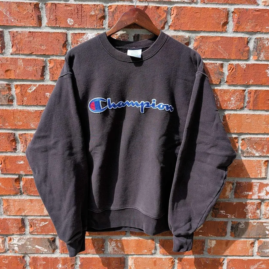 Champion Reverse Weave Sweatshirt Mens Large Black Script Logo Pullover