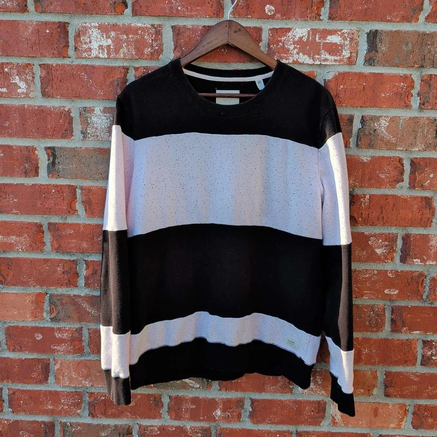 Globe Sweatshirt Mens Large Black White Striped Speckled Crewneck Skater