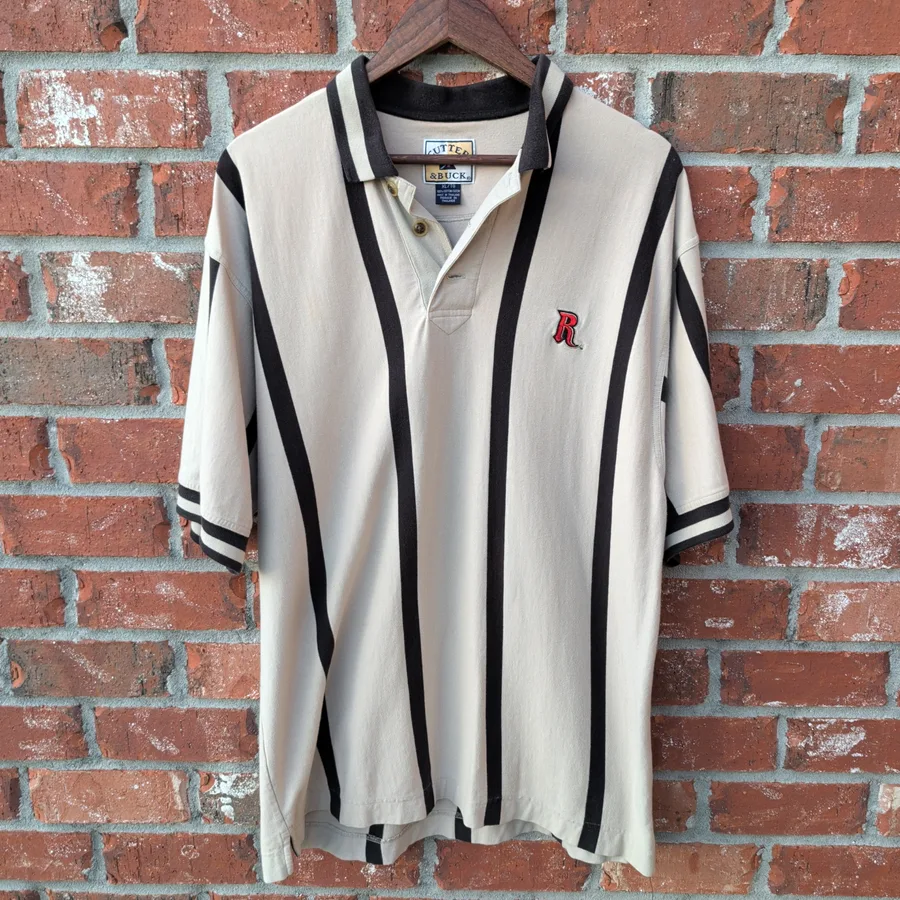 Cutter & Buck Rutgers Polo Mens XL Tan Black Striped 100% Cotton Vintage