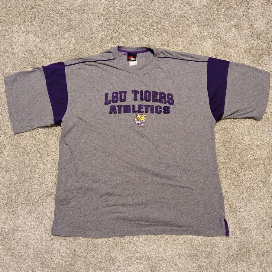 TSI Sportswear LSU Tigers T-Shirt Mens 2XL Gray Purple Colorblock Graphic Tee