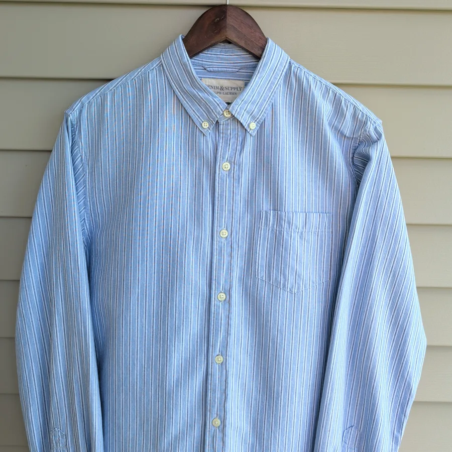 Denim & Supply Ralph Lauren Shirt Mens L Blue Striped Button Down Cotton