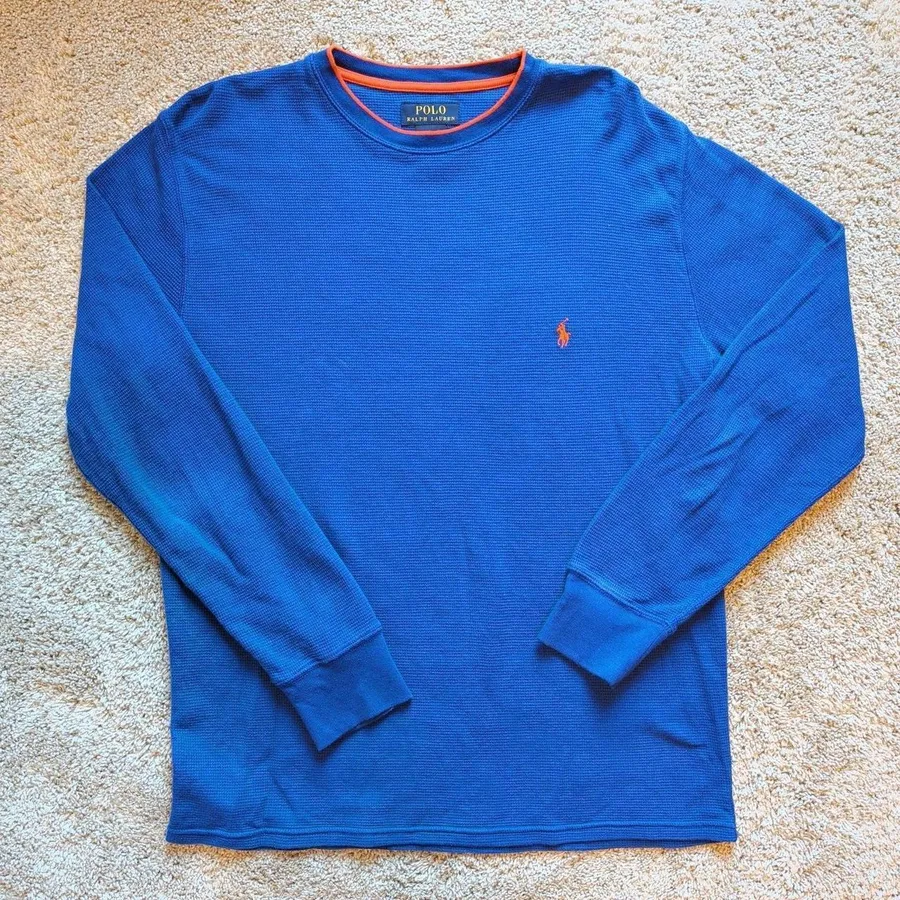 Polo Ralph Lauren Thermal Shirt Mens Medium Blue Waffle Knit Long Sleeve Pony