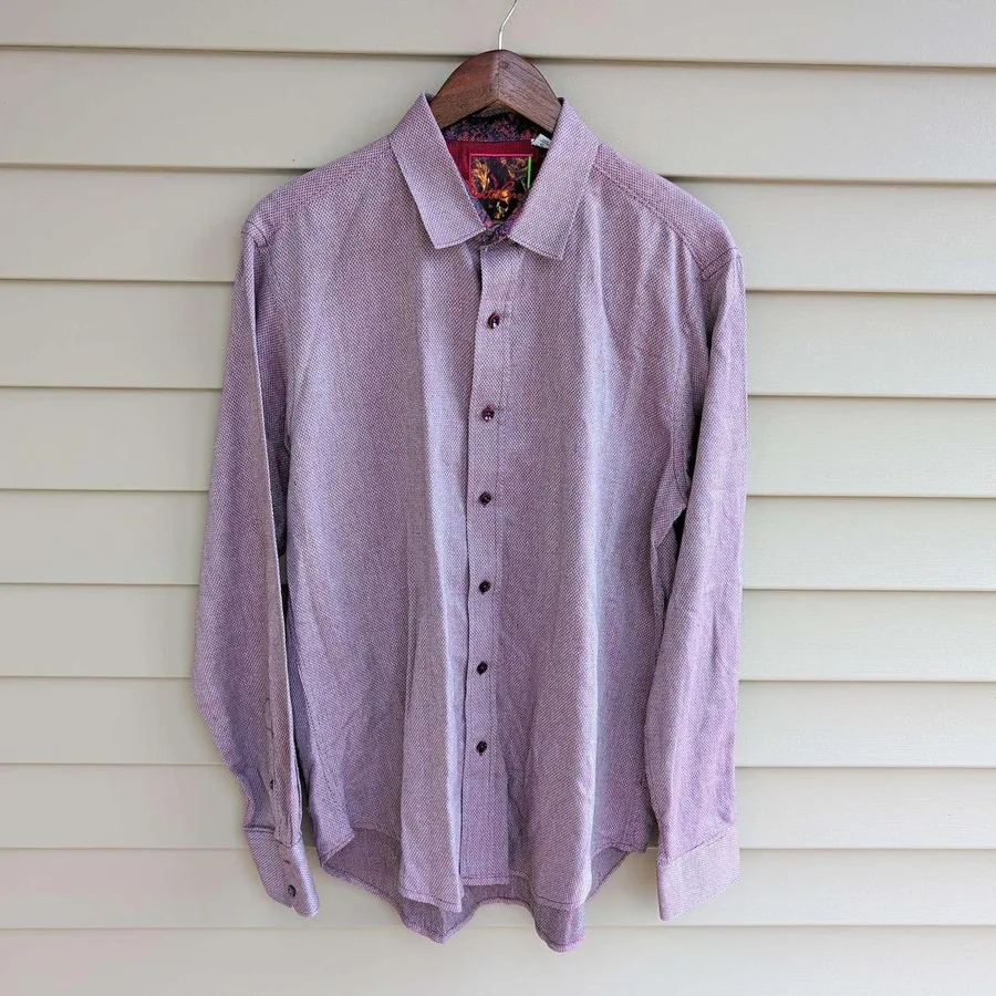 Robert Graham Button Down Shirt Mens Large Burgundy Classic Fit Skull Trim