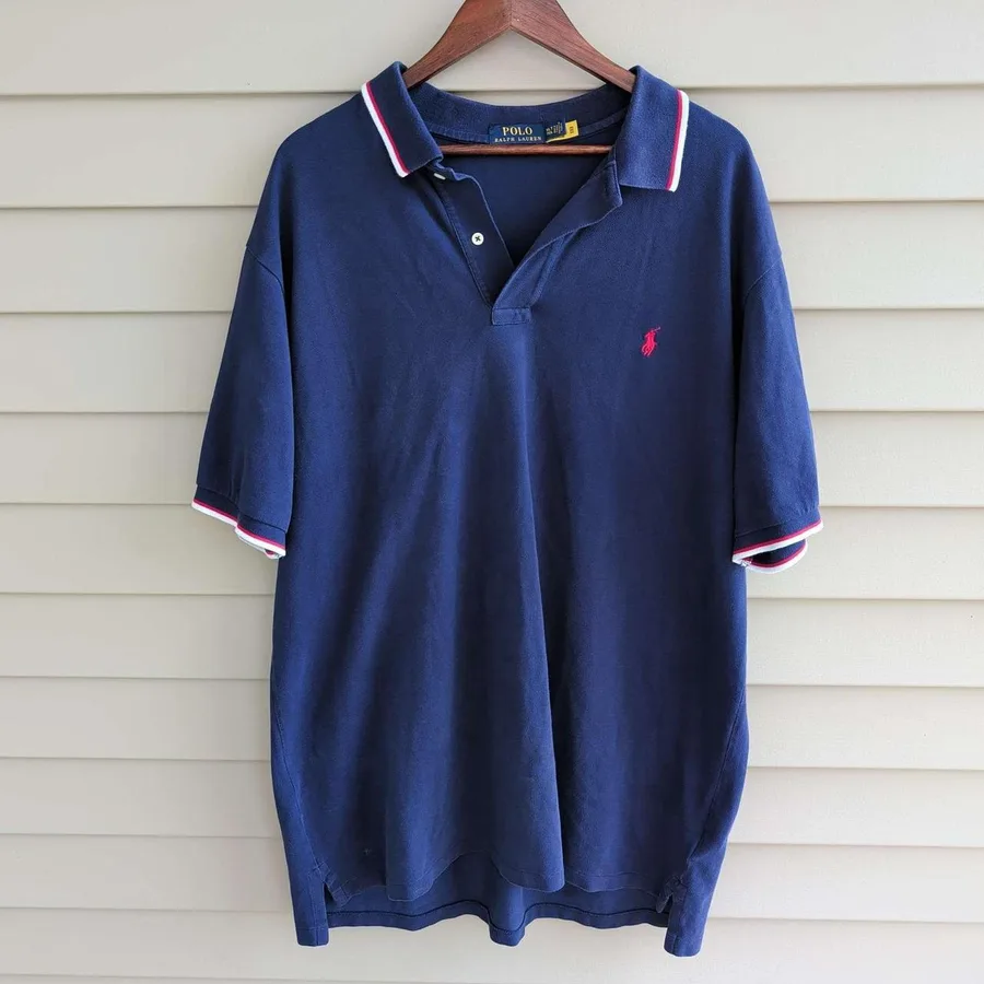 Polo Ralph Lauren Polo Shirt Mens XLT Navy Blue Tipped Collar Short Sleeve