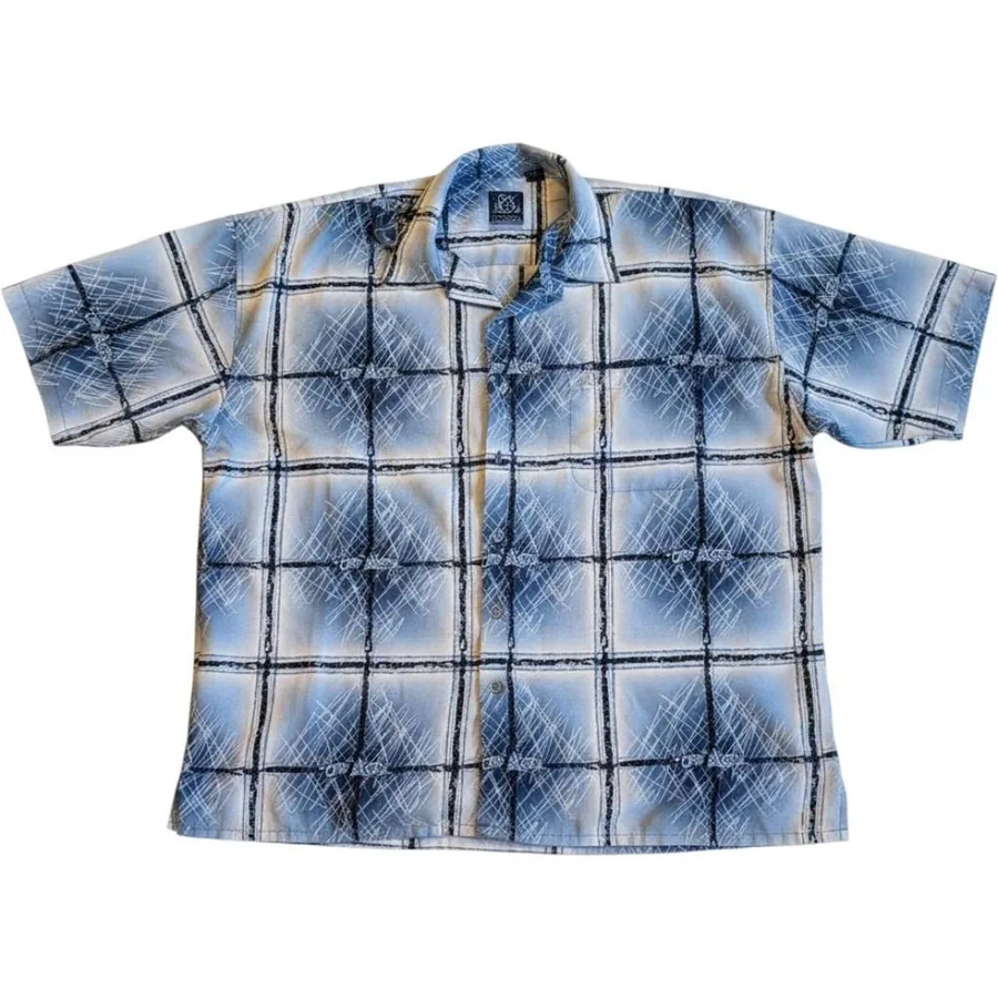 Old Skool Clothing Co Shirt Mens 3XL Blue Plaid Graphic Grid Short Sleeve Button