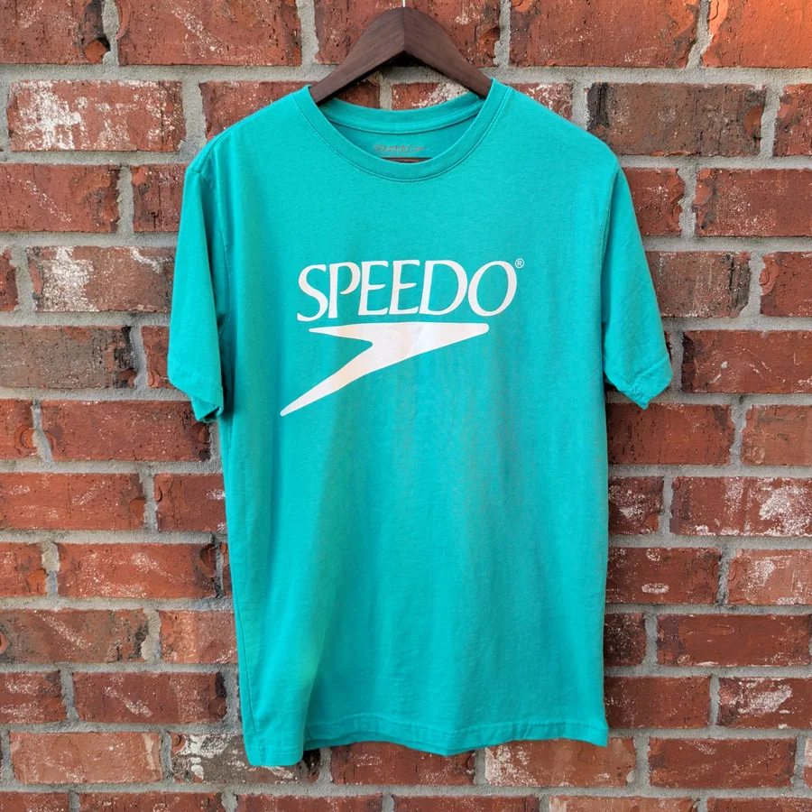 Speedo Logo Graphic T-Shirt Mens M Teal Short Sleeve Swim Brand Tee