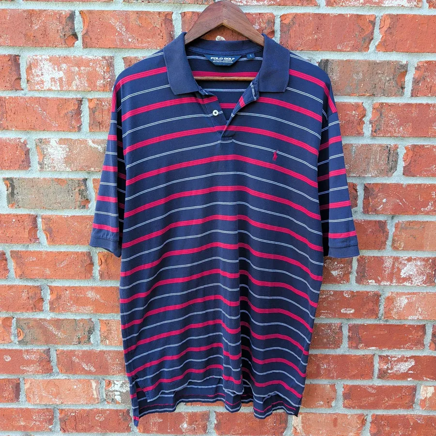 Polo Golf Ralph Lauren Shirt Mens L Navy Red Striped Pima Cotton
