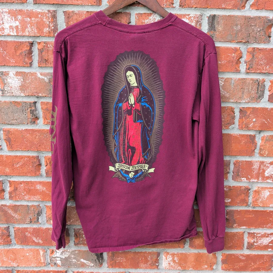 Santa Cruz Jason Jessee Pray For Me Long Sleeve Mens M Maroon Guadalupe Tee