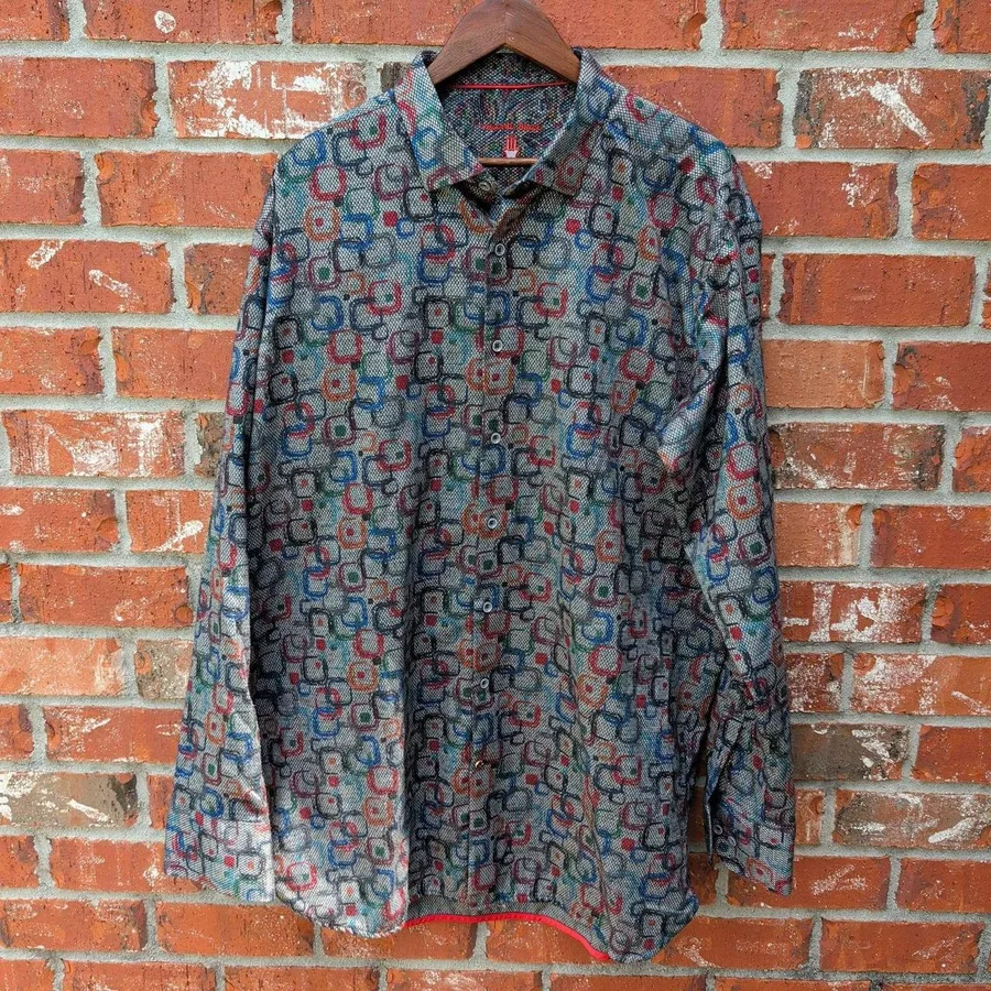 Visconti Black Button Down Shirt Mens 2XLT Grey Multicolor Geometric Textured