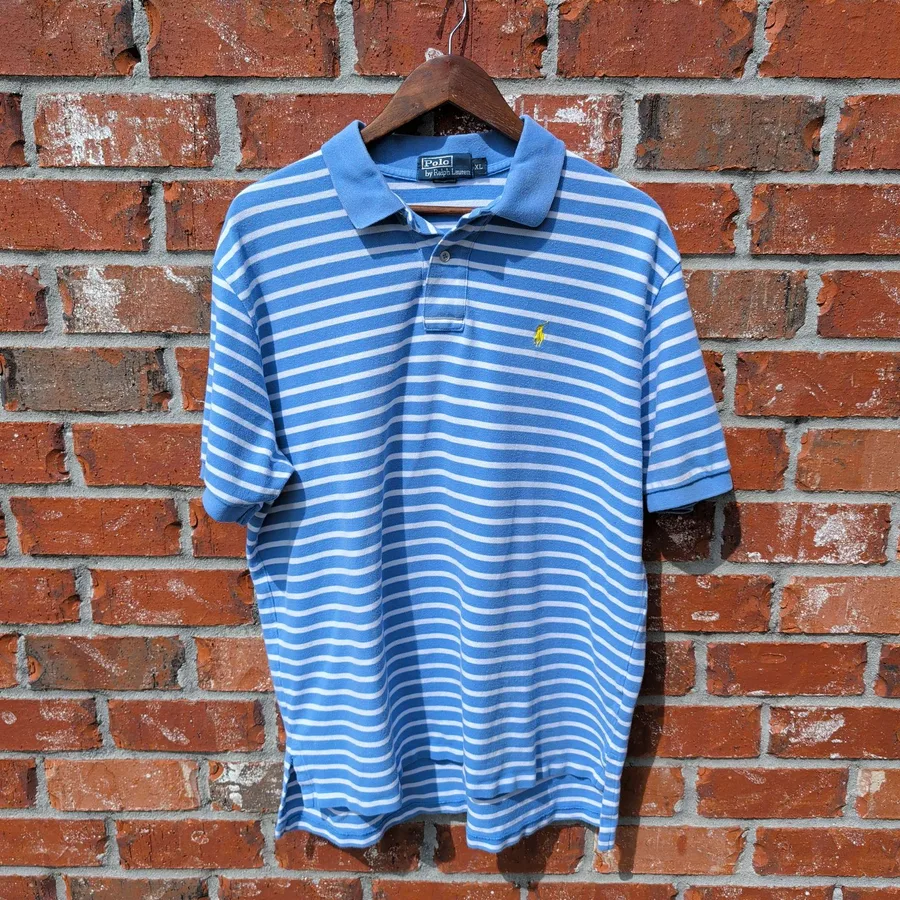 Polo by Ralph Lauren Mens XL Blue Striped Pique Polo Shirt Pony Logo